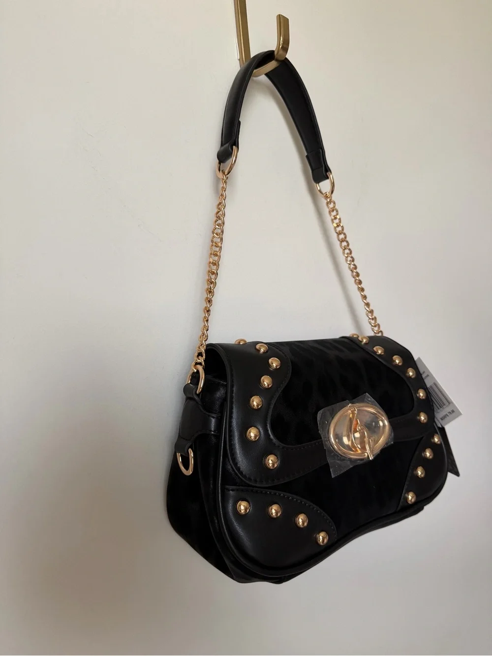 Viral baby phat Black leopard gold Studded Shoulder Bag